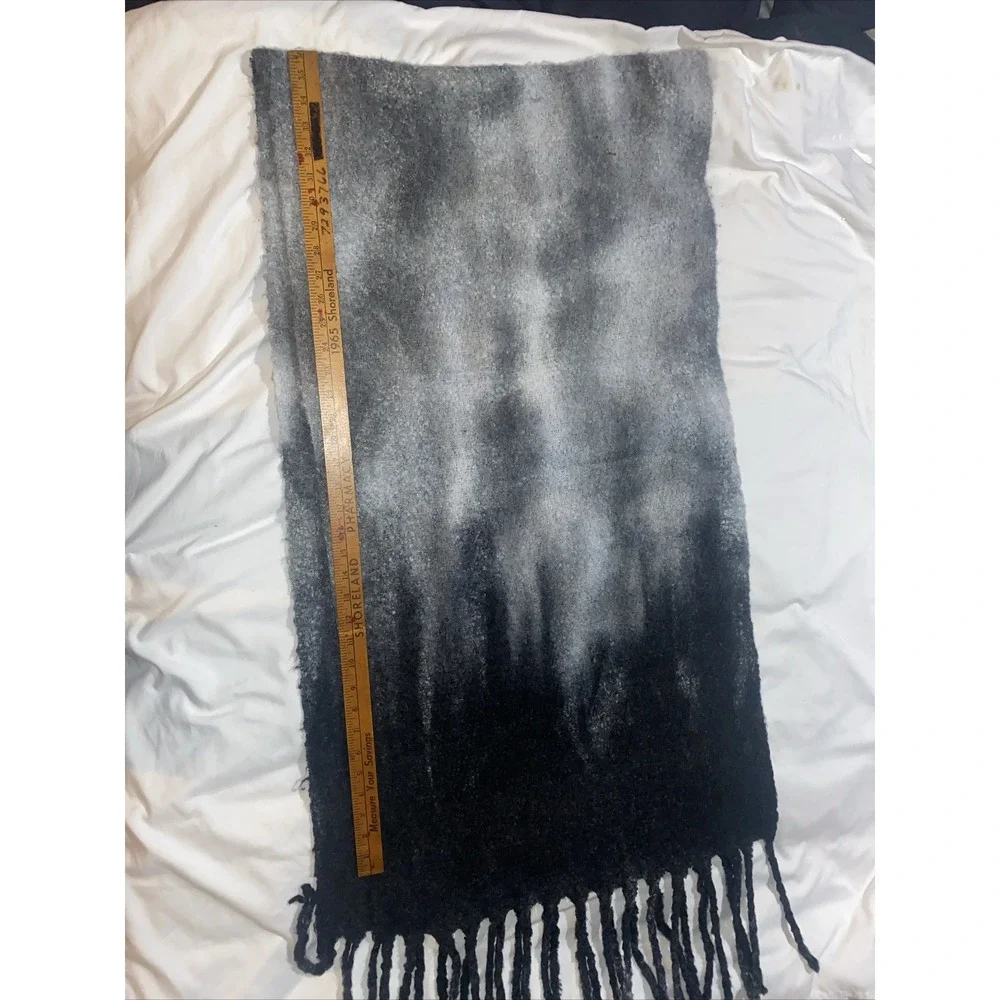Y2K Chunky Scarf Steve Madden Black To Gray Tie Dye Ombre Over 6' Long‎